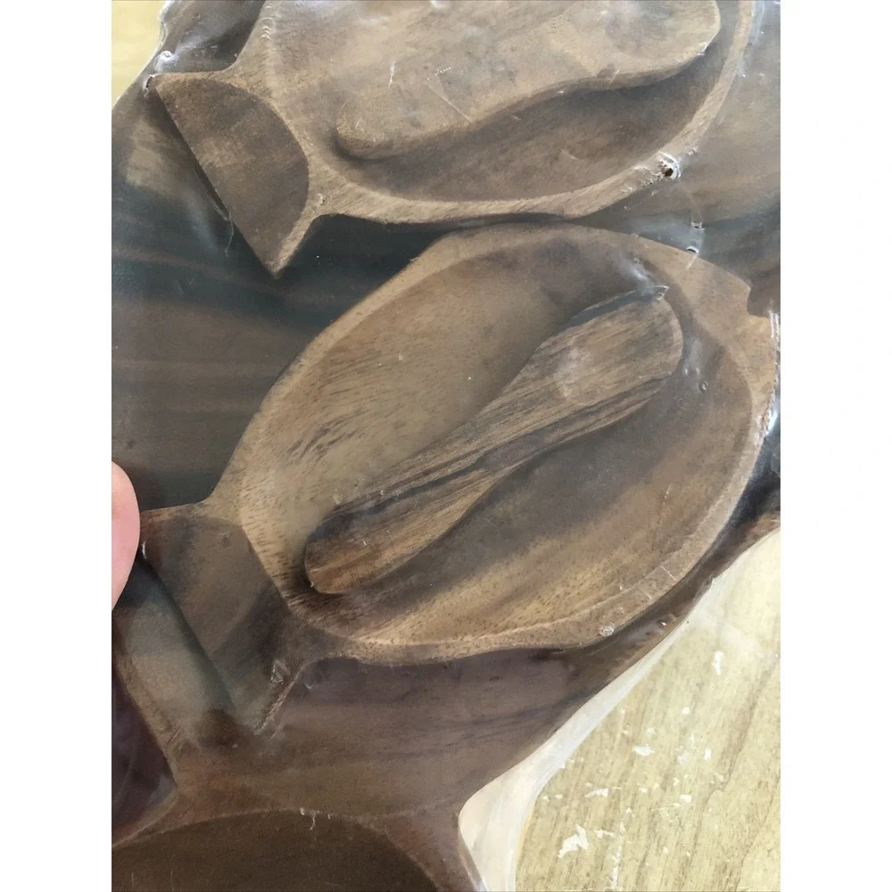 Vintage Wooden Fish Shaped Bowls SET - New (Rare) Made In Philippines